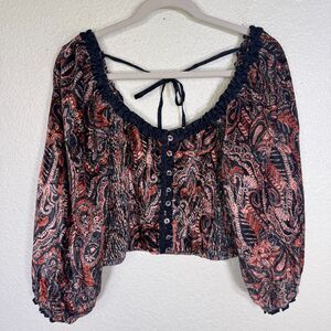 Free People Dare Me Top Women Medium Velvet Romantic Blouse Festival Boho NEW